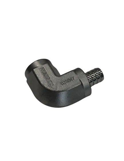 Elbow, SS, 1/2"-14FNPT x 3/8" Hose Barb (#036047)
