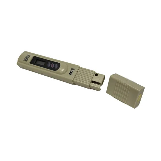 TDS meter measuring the purity of distilled water at 0 ppm